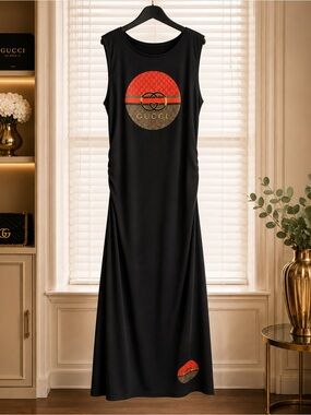 Black Sleeveless Logo Maxi Dress